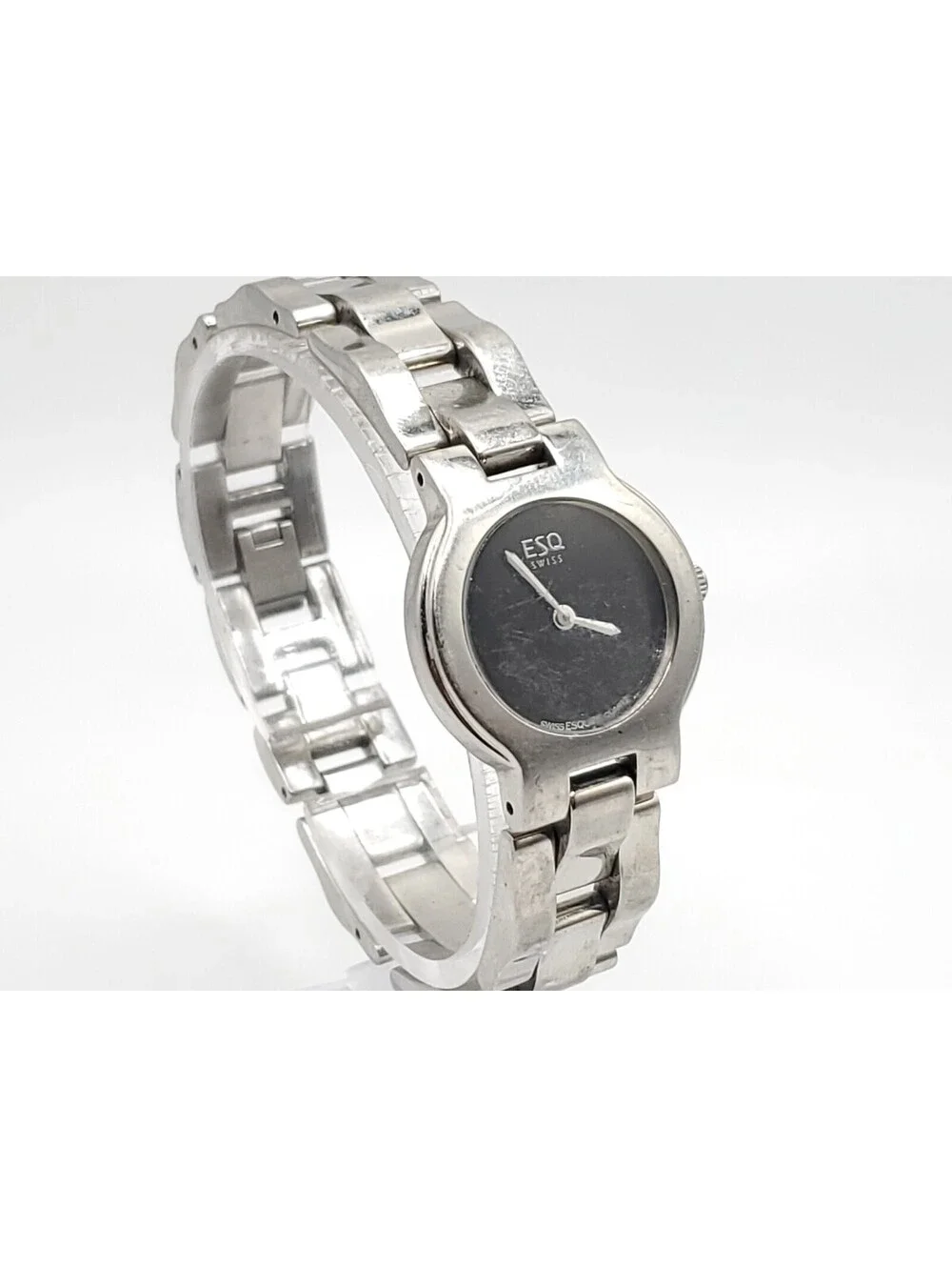 ESQ Quartz Womens Watch New Battery Silver Tone Black Dial 24mm